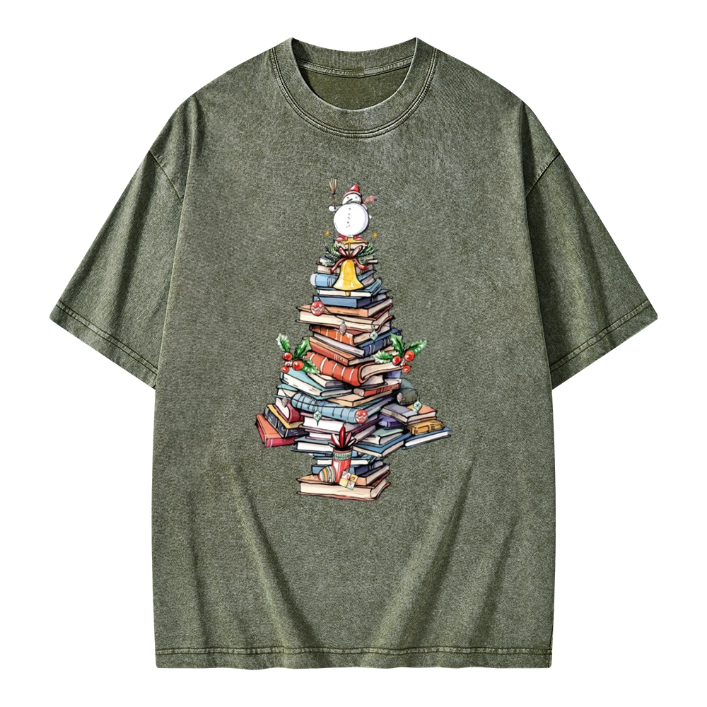 Pagewings Book Christmas Tree Unisex Washed T-shirt