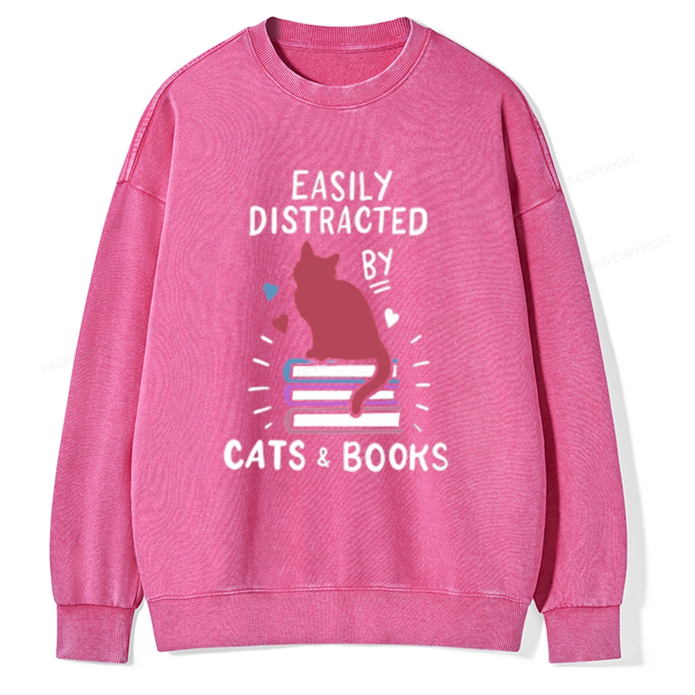 Pagewing Book Fun Cat Book Funny Unisex Washed Sweatshirt