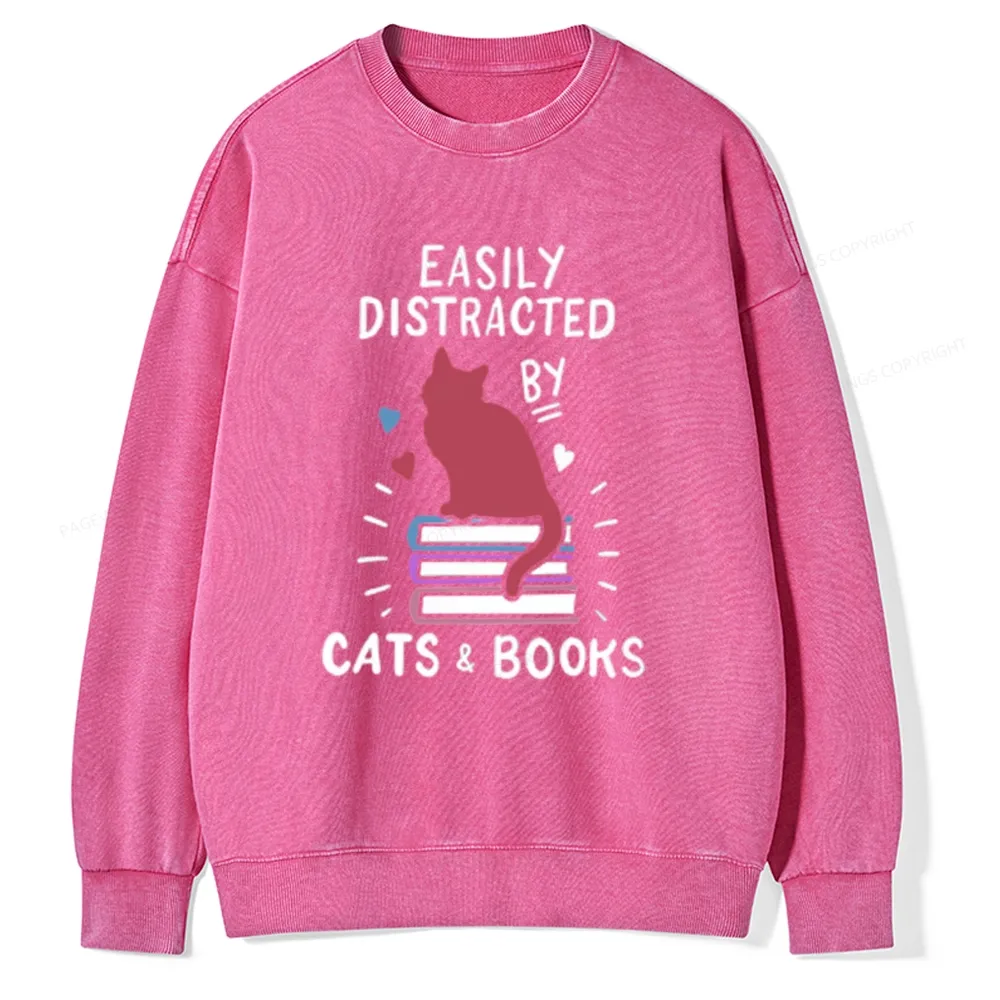 Pagewing Book Fun Cat Book Funny Unisex Washed Sweatshirt