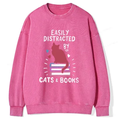 Pagewing Book Fun Cat Book Funny Unisex Washed Sweatshirt