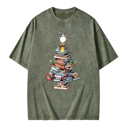 Pagewings Book Christmas Tree Unisex Washed T-shirt