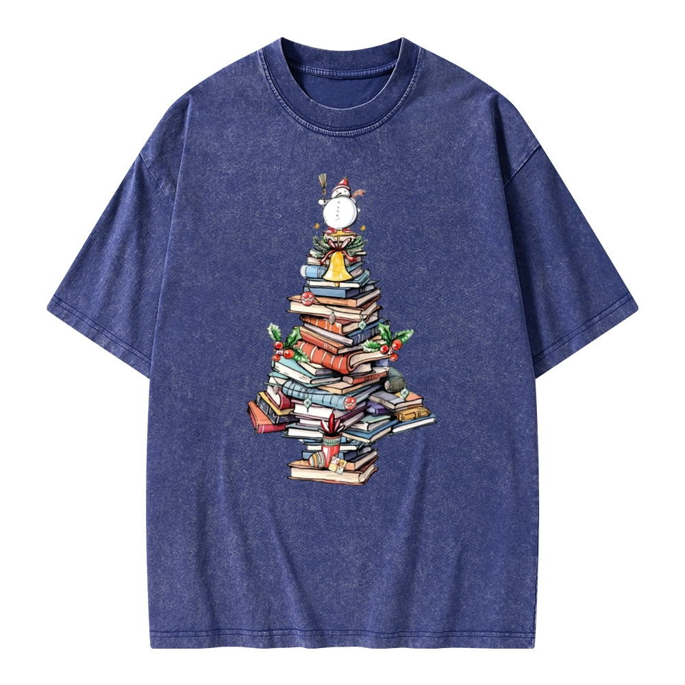 Pagewings Book Christmas Tree Unisex Washed T-shirt