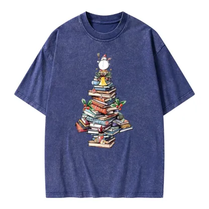 Pagewings Book Christmas Tree Unisex Washed T-shirt