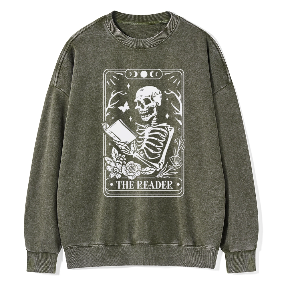 Pagewings The Reader Tarot Card Unisex Washed Sweatshirt