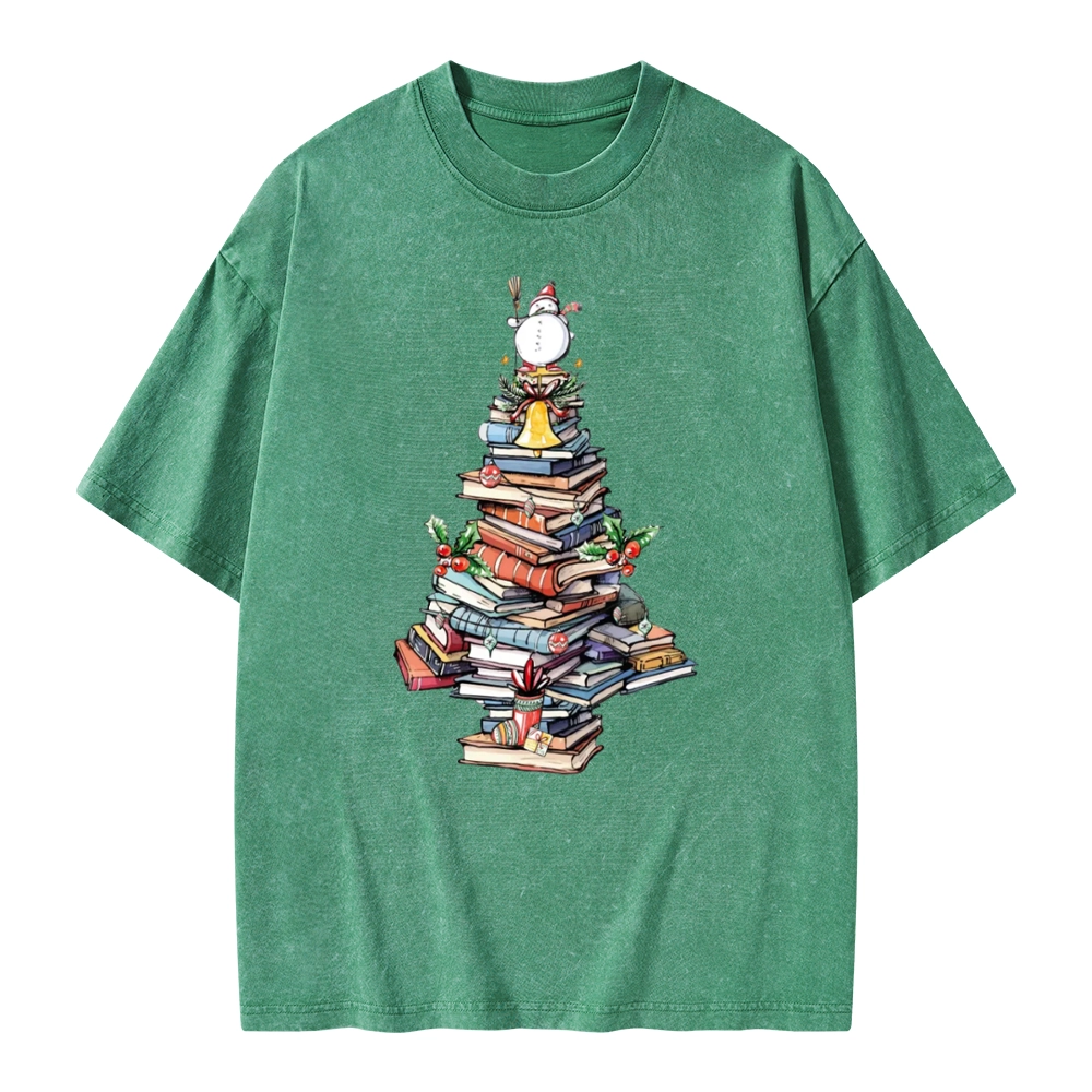 Pagewings Book Christmas Tree Unisex Washed T-shirt