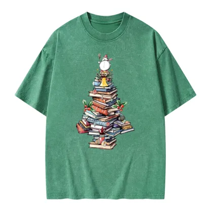 Pagewings Book Christmas Tree Unisex Washed T-shirt