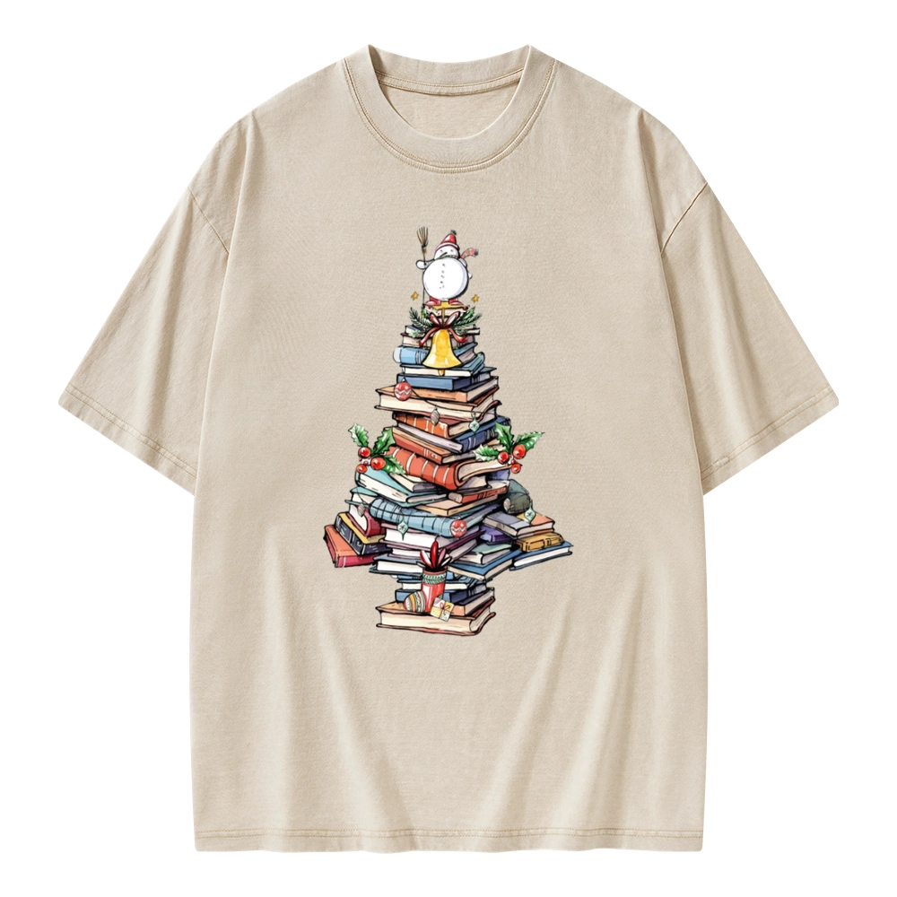 Pagewings Book Christmas Tree Unisex Washed T-shirt