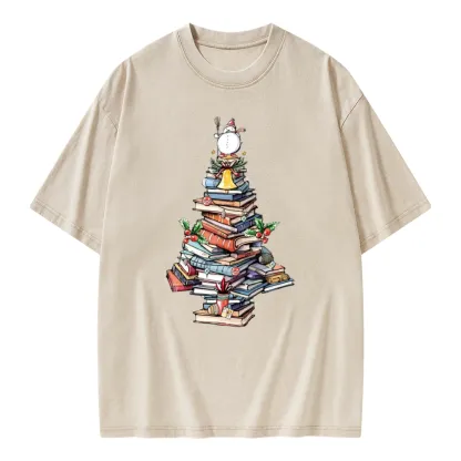 Pagewings Book Christmas Tree Unisex Washed T-shirt