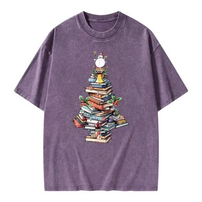 Pagewings Book Christmas Tree Unisex Washed T-shirt