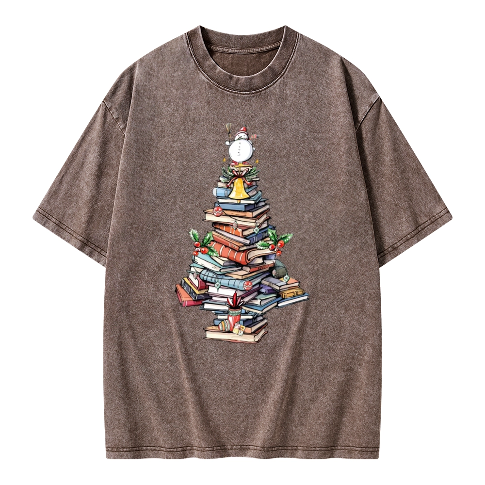 Pagewings Book Christmas Tree Unisex Washed T-shirt