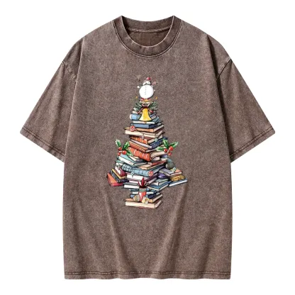 Pagewings Book Christmas Tree Unisex Washed T-shirt