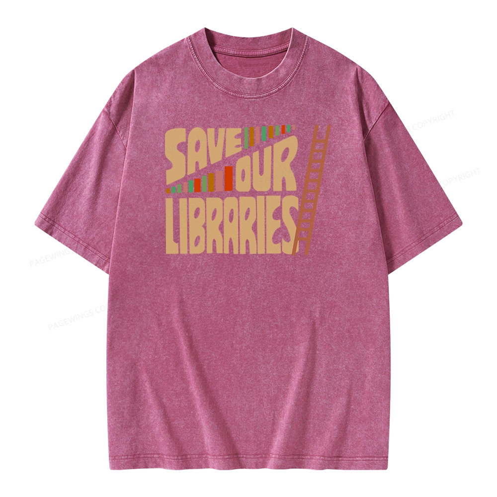 Pagewing Save Our Librarys Unisex Washed T-shirt