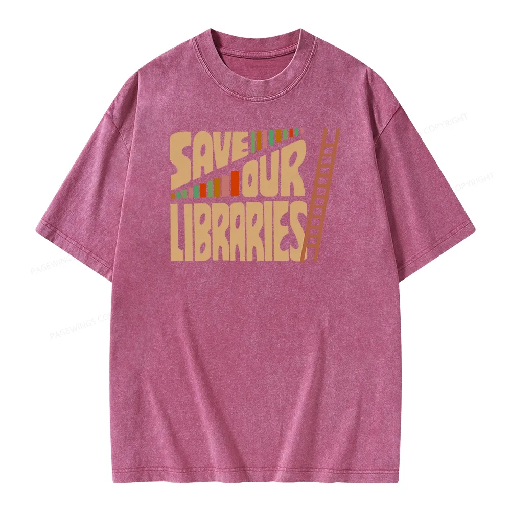 Pagewing Save Our Librarys Unisex Washed T-shirt