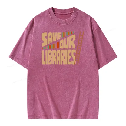 Pagewing Save Our Librarys Unisex Washed T-shirt
