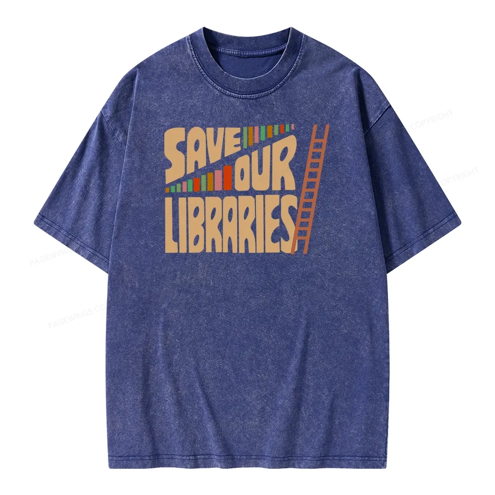 Pagewing Save Our Librarys Unisex Washed T-shirt