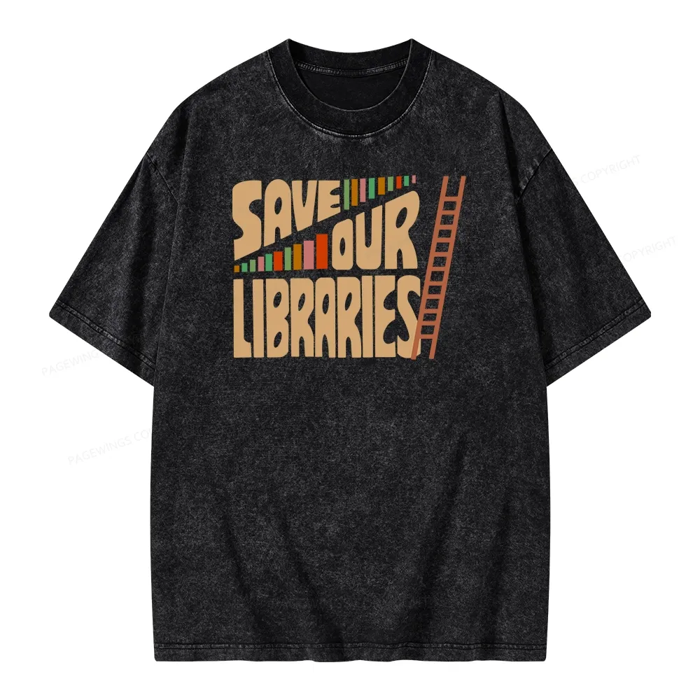 Pagewing Save Our Librarys Unisex Washed T-shirt