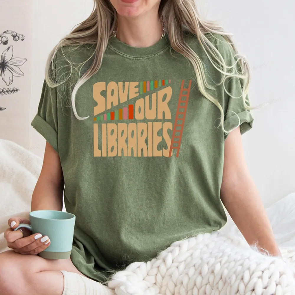 Pagewing Save Our Librarys Unisex Washed T-shirt