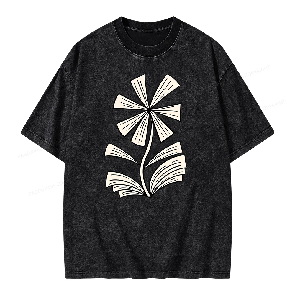 Pagewing Sunflower Made of Books Unisex Washed T-shirt