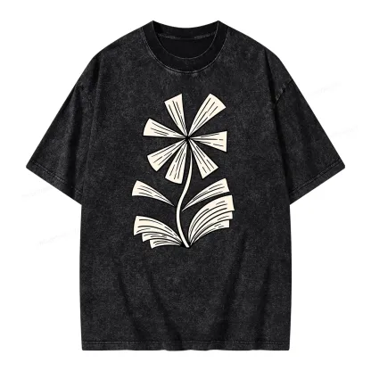 Pagewing Sunflower Made of Books Unisex Washed T-shirt