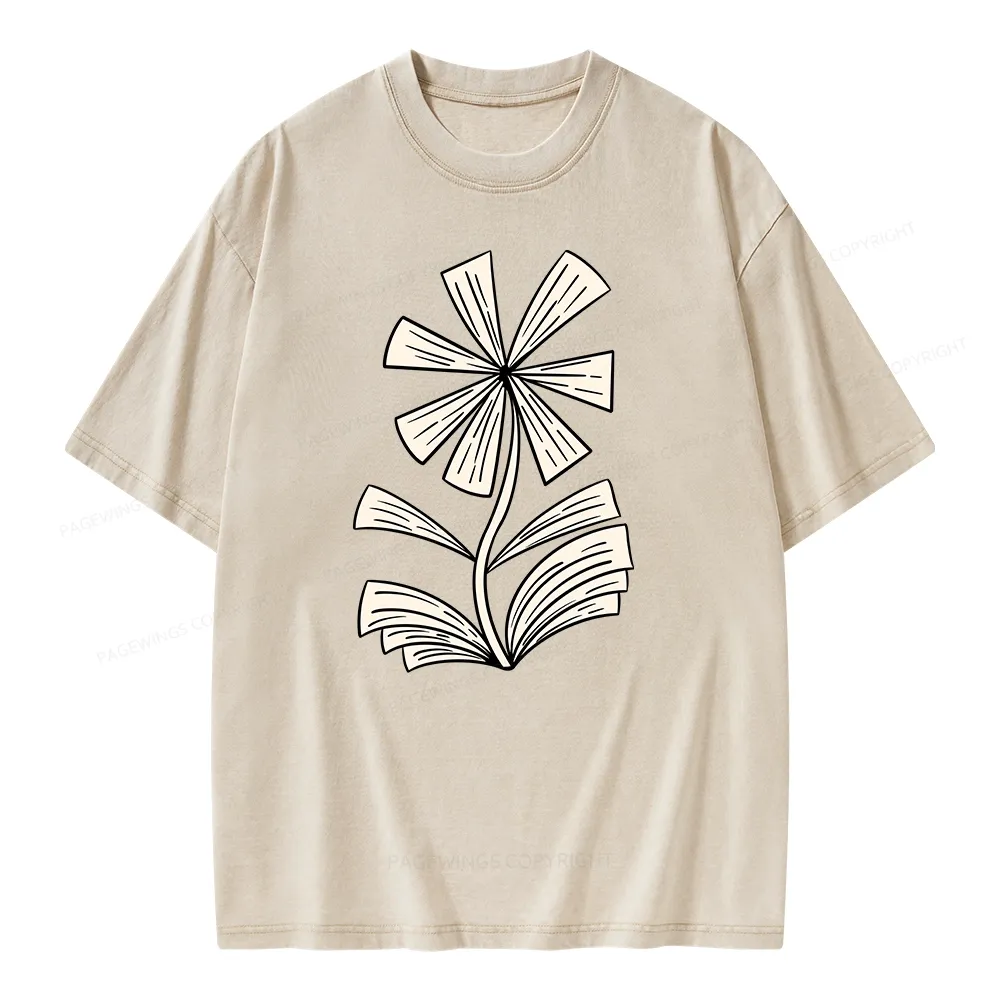 Pagewing Sunflower Made of Books Unisex Washed T-shirt