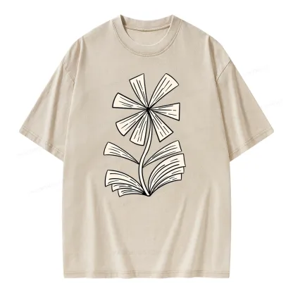 Pagewing Sunflower Made of Books Unisex Washed T-shirt