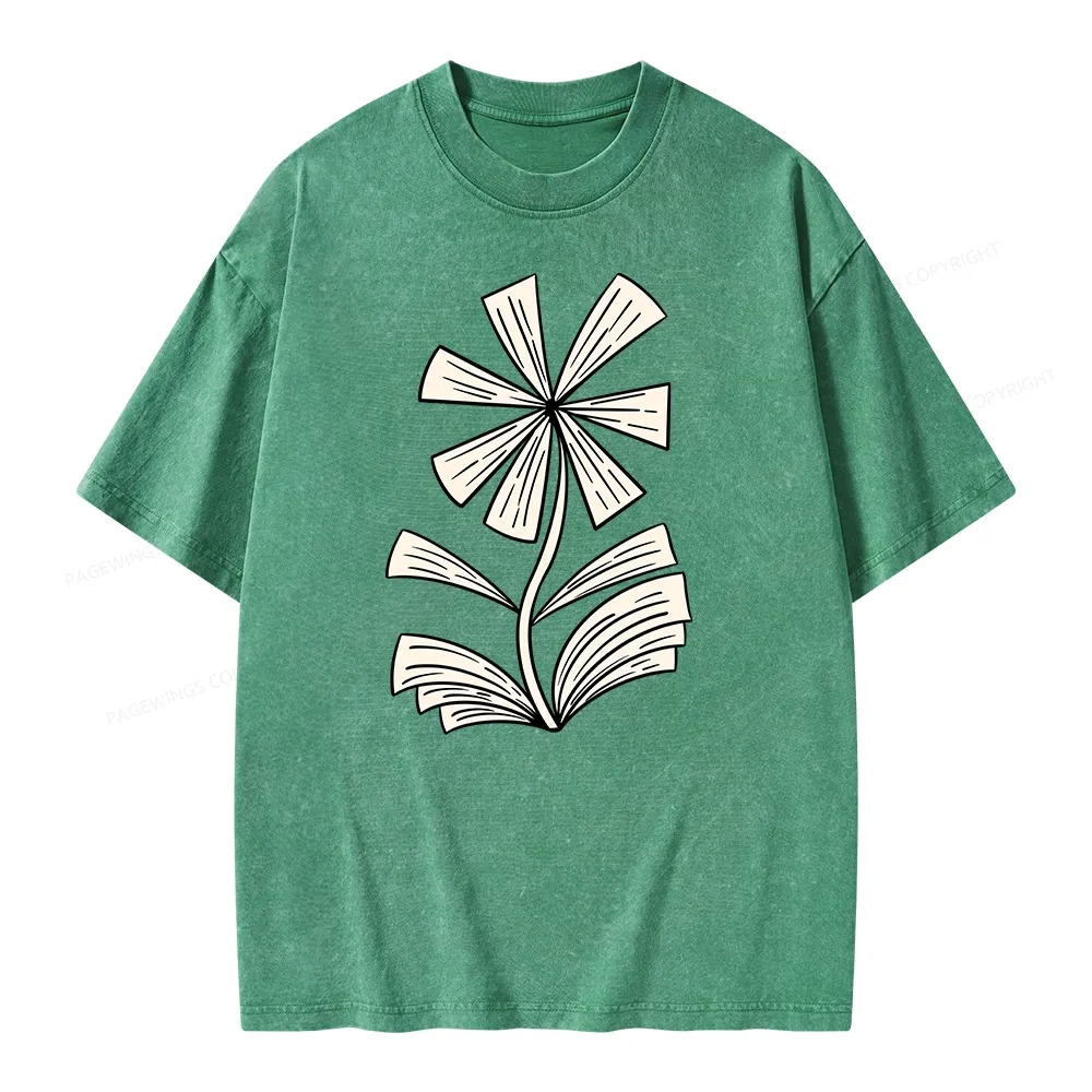 Pagewing Sunflower Made of Books Unisex Washed T-shirt