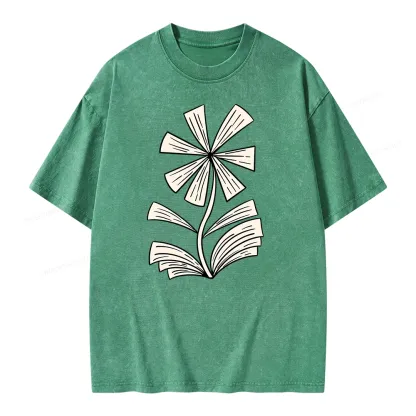 Pagewing Sunflower Made of Books Unisex Washed T-shirt