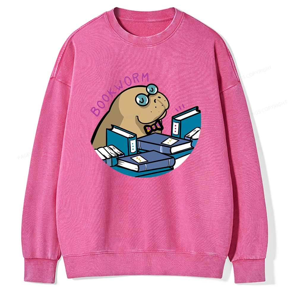 Pagewing Books Worm And Reading in Library Forever Unisex Washed Sweatshirt