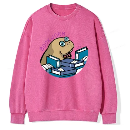 Pagewing Books Worm And Reading in Library Forever Unisex Washed Sweatshirt
