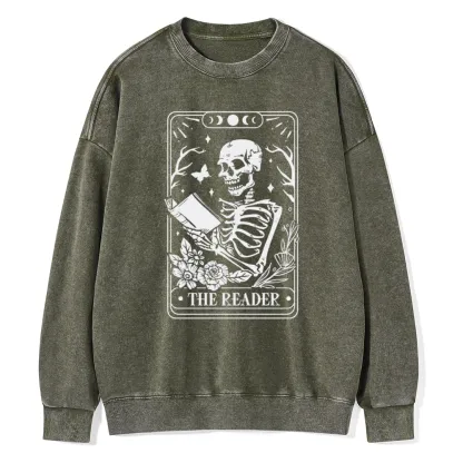 Pagewings The Reader Tarot Card Unisex Washed Sweatshirt