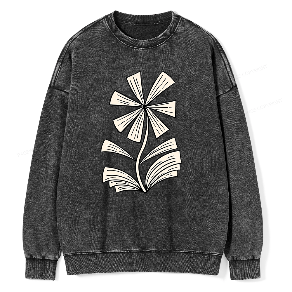 Pagewing Sunflower Made of Books Unisex Washed Sweatshirt