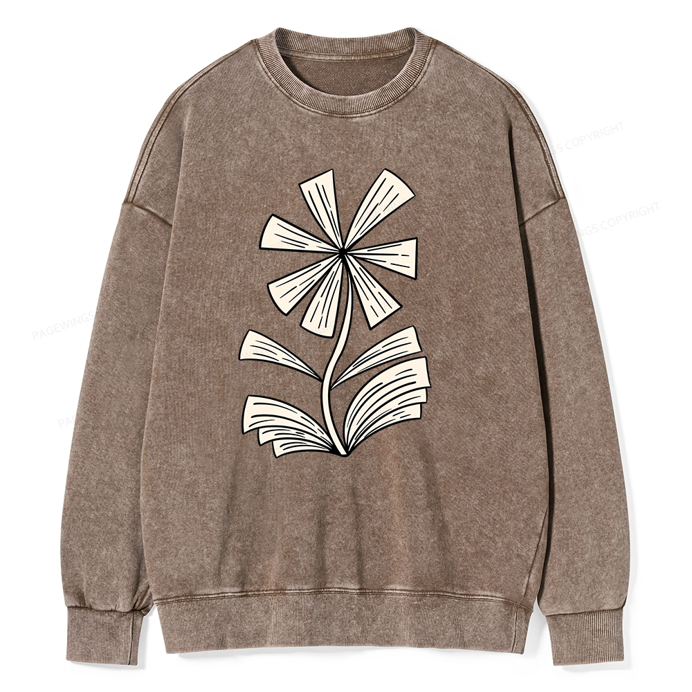Pagewing Sunflower Made of Books Unisex Washed Sweatshirt