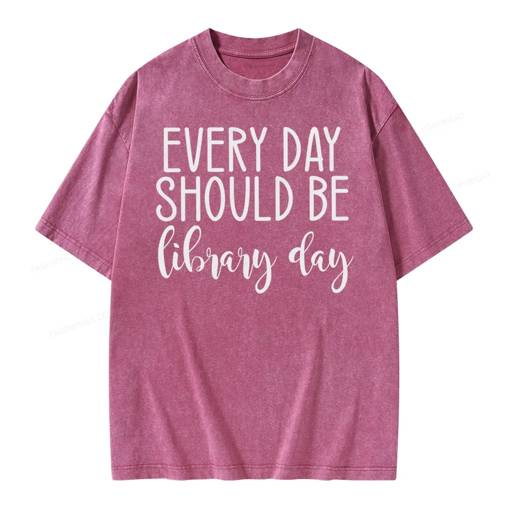 Pagewing Every Day Should Be Library Day Unisex Washed T-shirt