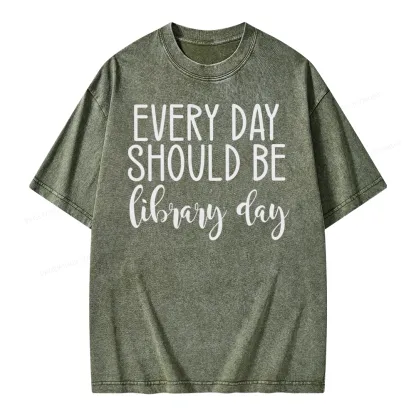 Pagewing Every Day Should Be Library Day Unisex Washed T-shirt