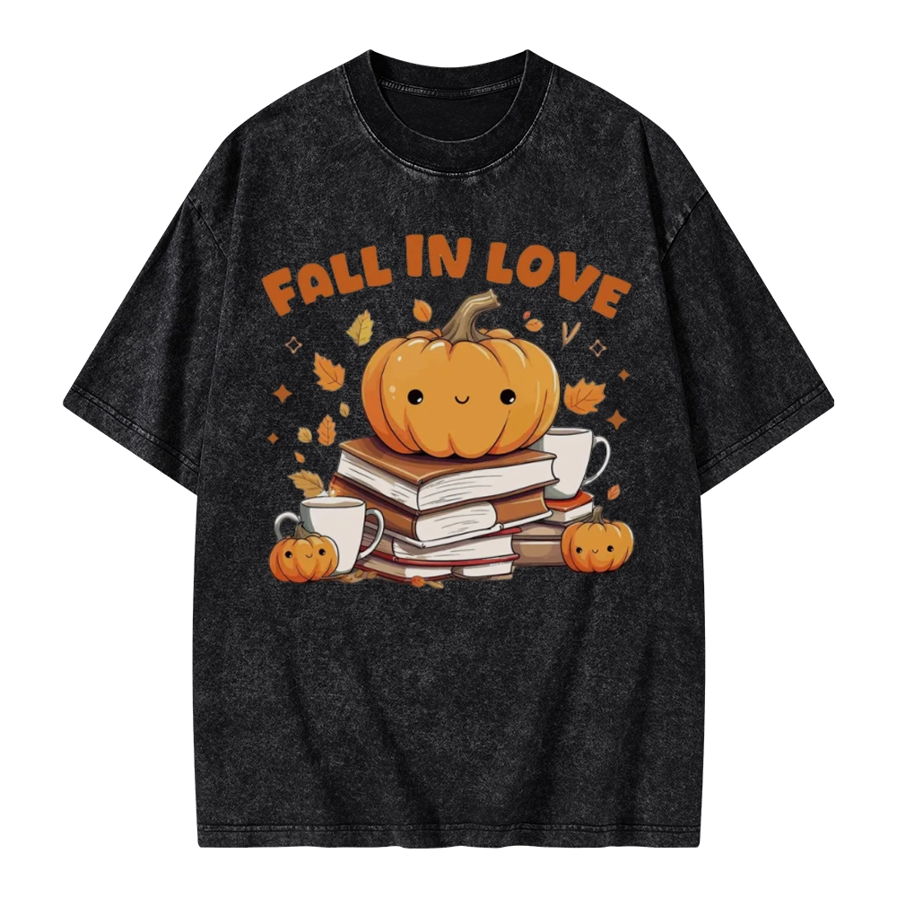 Pagewings Thanksgiving Fall in Love with Reading Unisex Washed T-shirt