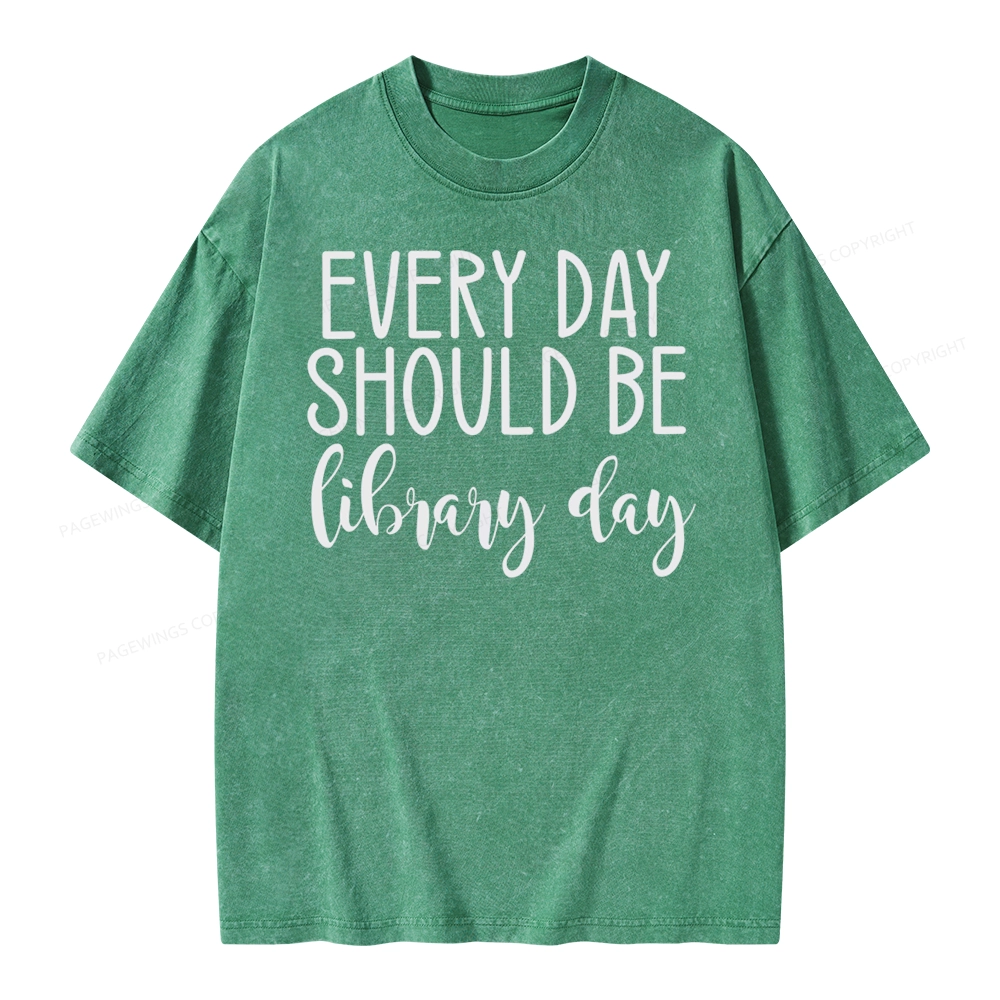Pagewing Every Day Should Be Library Day Unisex Washed T-shirt