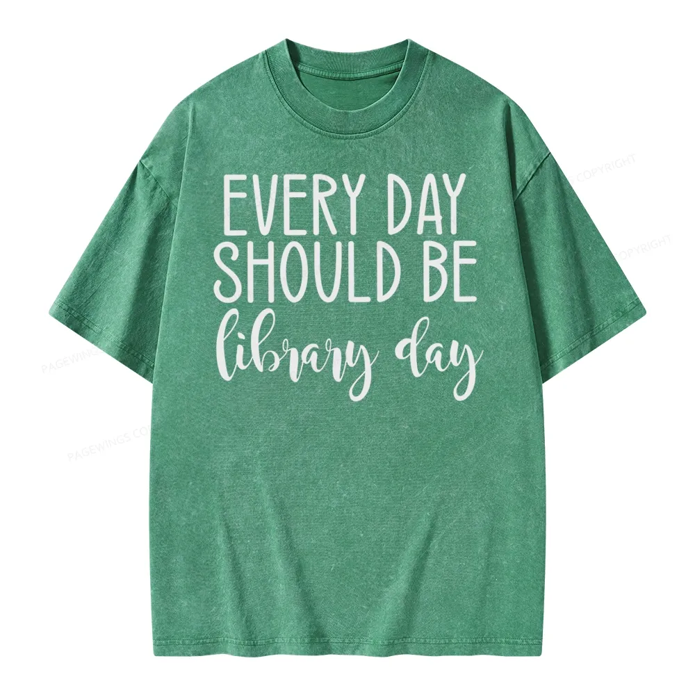 Pagewing Every Day Should Be Library Day Unisex Washed T-shirt