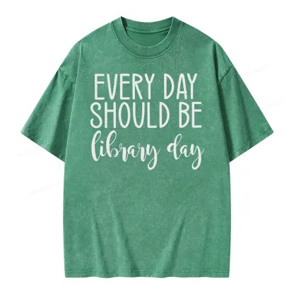 Pagewing Every Day Should Be Library Day Unisex Washed T-shirt