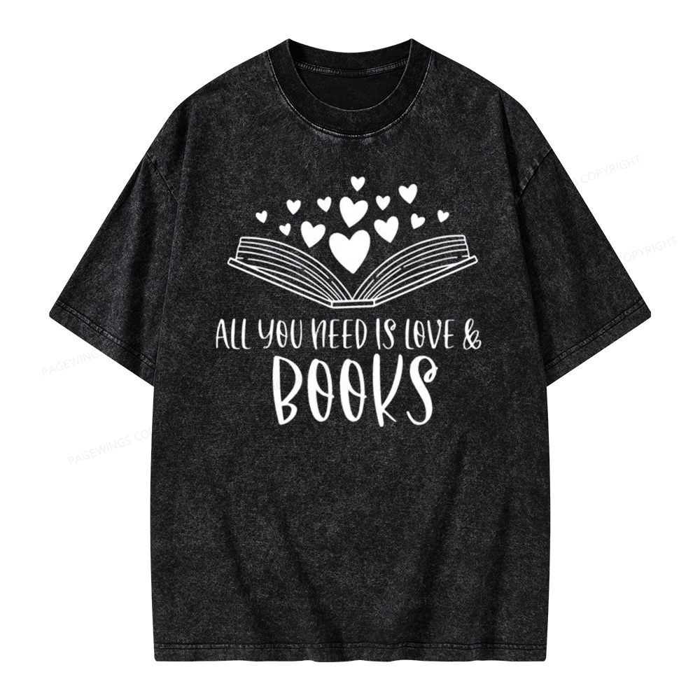 Pagewing All You Need Is Love & Books Unisex Washed T-shirt