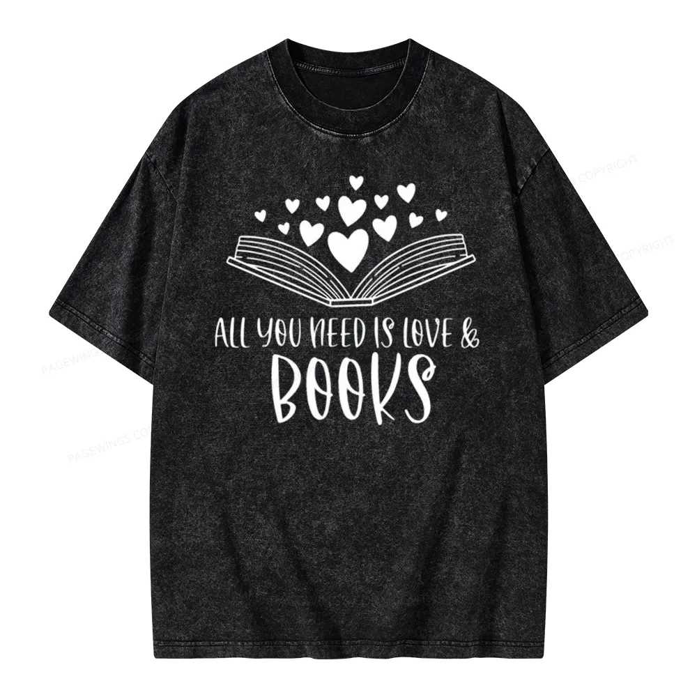 Pagewing All You Need Is Love & Books Unisex Washed T-shirt