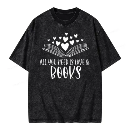 Pagewing All You Need Is Love & Books Unisex Washed T-shirt