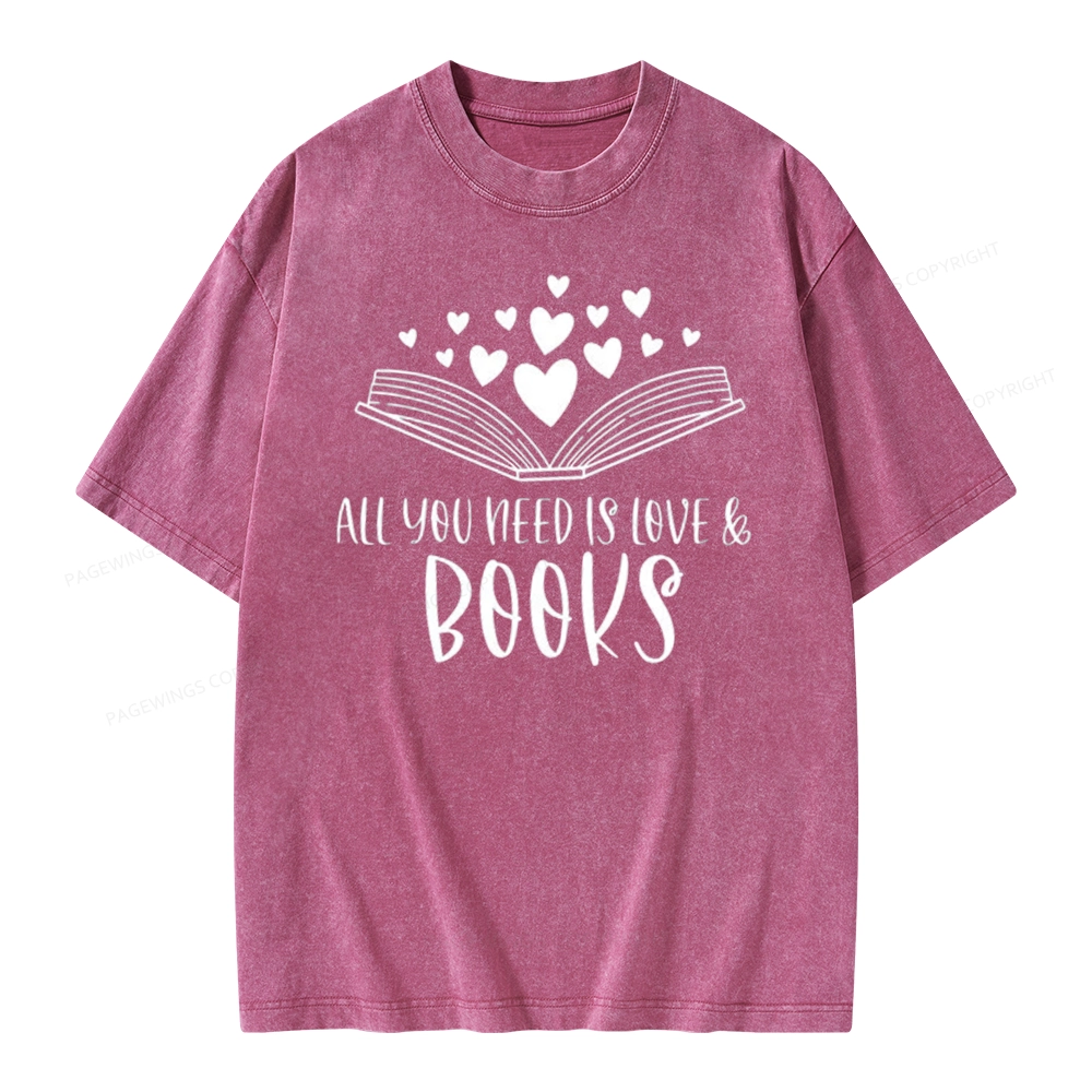 Pagewing All You Need Is Love & Books Unisex Washed T-shirt