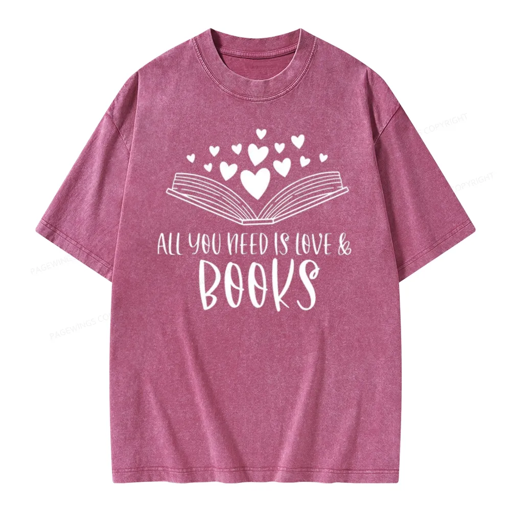 Pagewing All You Need Is Love & Books Unisex Washed T-shirt
