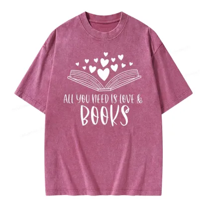 Pagewing All You Need Is Love & Books Unisex Washed T-shirt