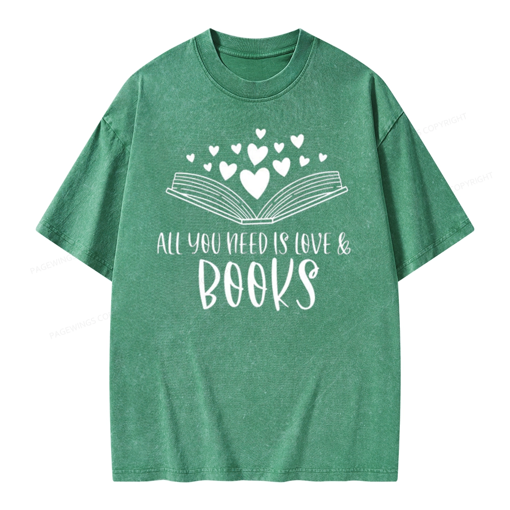 Pagewing All You Need Is Love & Books Unisex Washed T-shirt