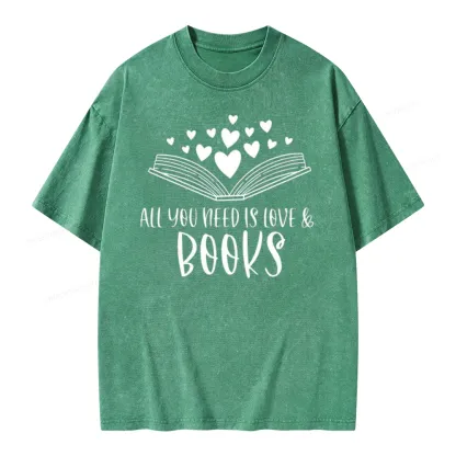 Pagewing All You Need Is Love & Books Unisex Washed T-shirt