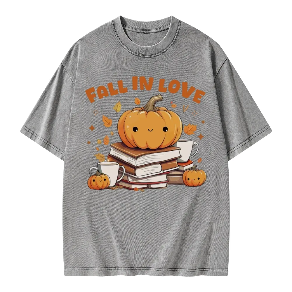 Pagewings Thanksgiving Fall in Love with Reading Unisex Washed T-shirt