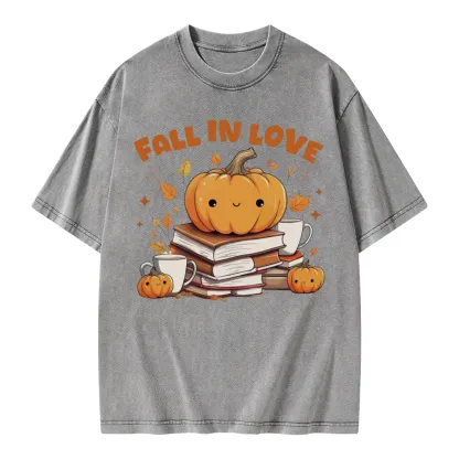 Pagewings Thanksgiving Fall in Love with Reading Unisex Washed T-shirt