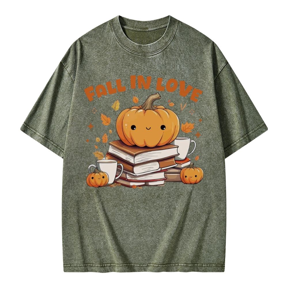 Pagewings Thanksgiving Fall in Love with Reading Unisex Washed T-shirt