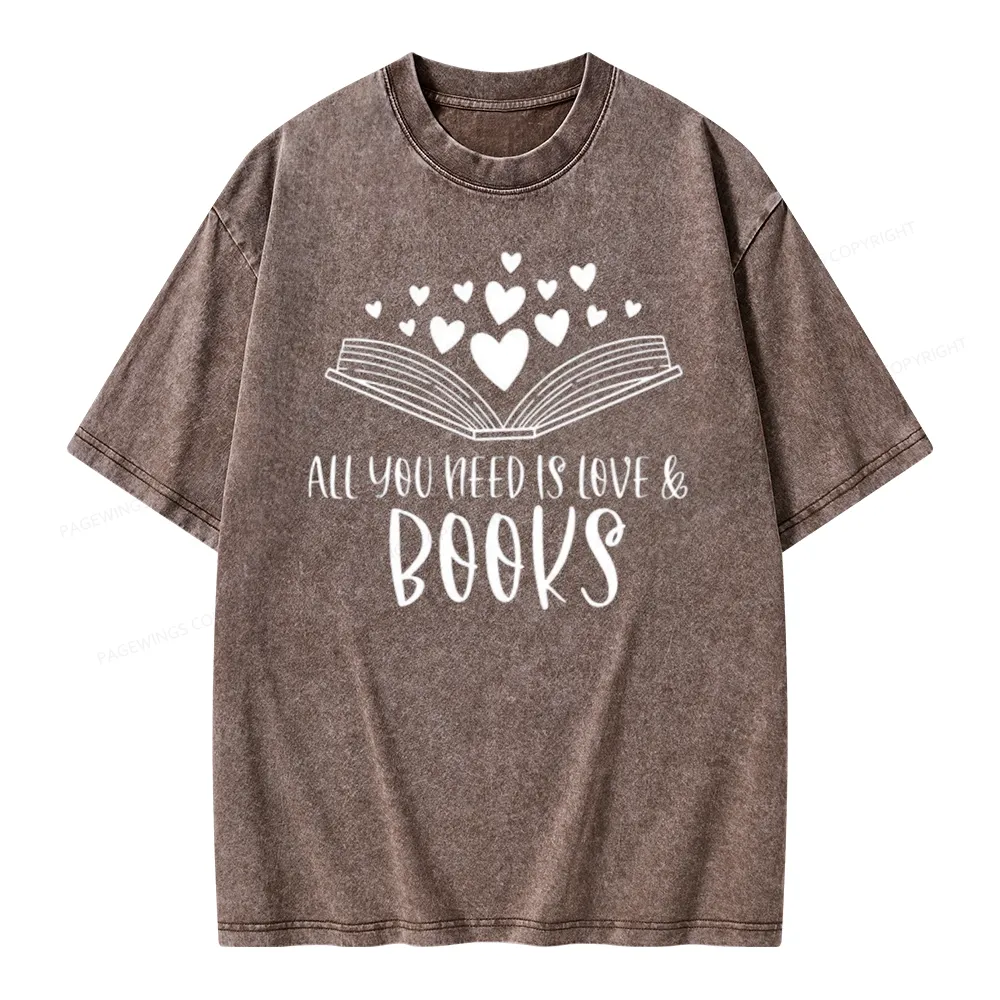 Pagewing All You Need Is Love & Books Unisex Washed T-shirt